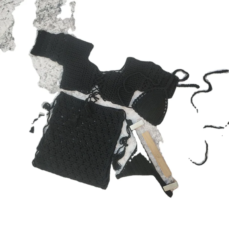 Trendy Women s Handmade Crochet Beach Bikini Set with Sexy Top and Swimming Skirt Bestselling Foreign Trade Apparel