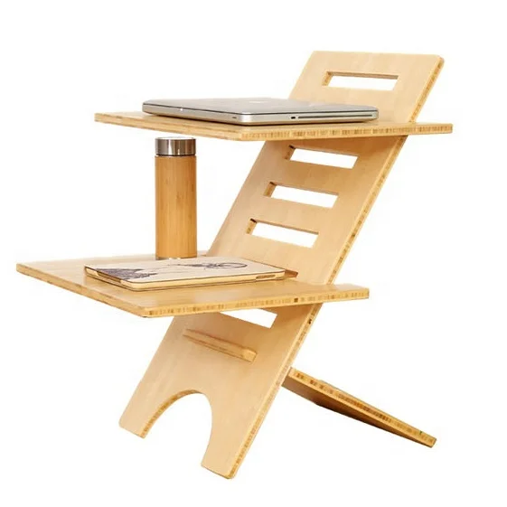 Bamboo Sit stand Desk Height Adjustable Stand Up Desk Converter Workstation