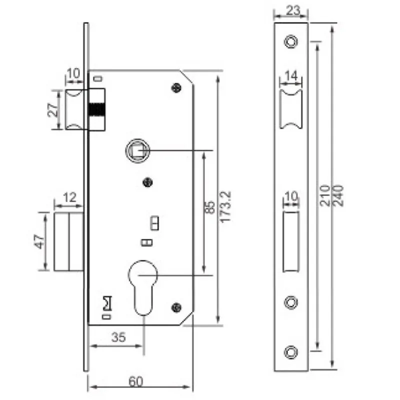 Venezuela  Colombia Market Popular Iron Steel lock 35mm Backset Mortise door Lock Body