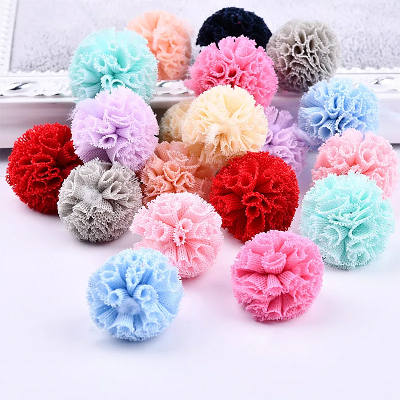 Candy Color Net Yarn Ball DIY Handmade Hairpin Earrings Bow Accessories 25MM Elastic Net Yarn Ball Lace Ball Decoration