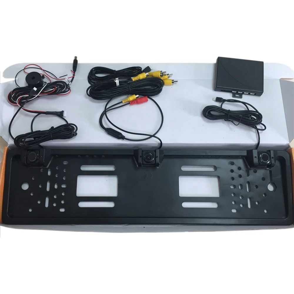
European License Plate Parking Sensor 3 in 1 Car Rearview Camera with Two Probes And One Camera 