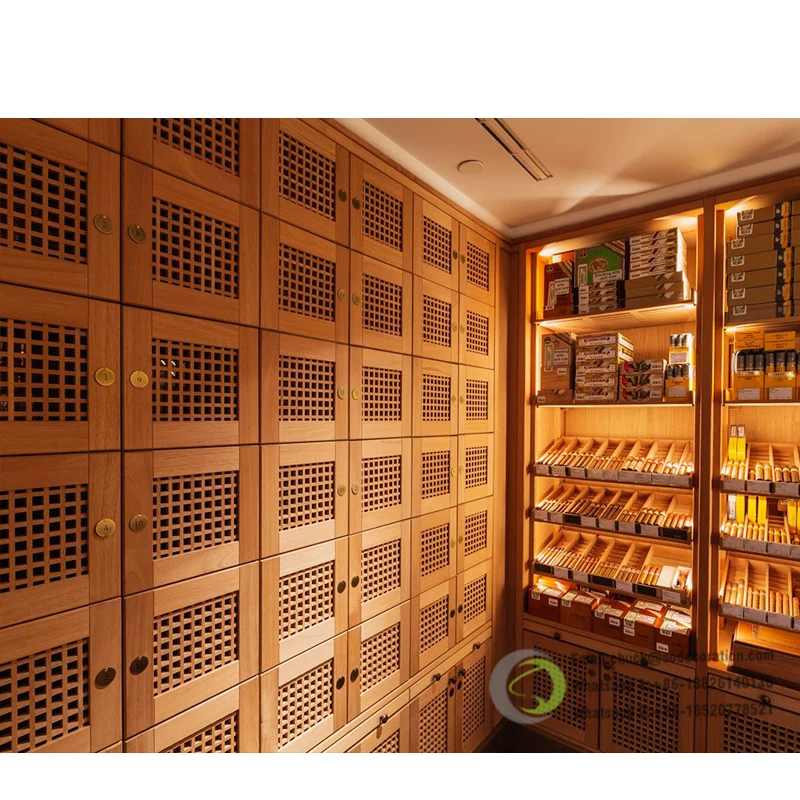 Customized Cigar Capacity Humidor Cabinet Tall Showcase For Smoke Shop With Slot Wall Double Door Cgar Humidor Cabinet