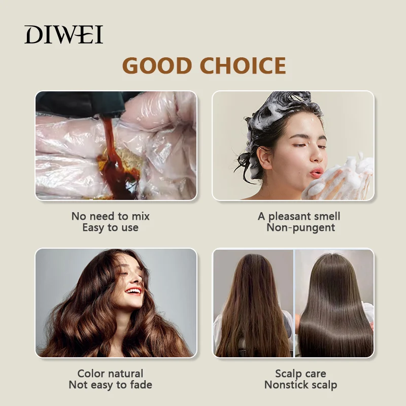 DIWEI manufacturer 7 colorful fashion brown black hair dye shampoo in hair color dye