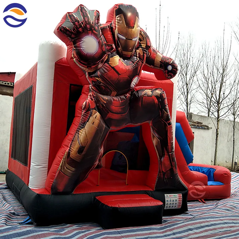 Commercial Inflatable Super Ironman Hero Bouncy Water Slide Bounce House Combo