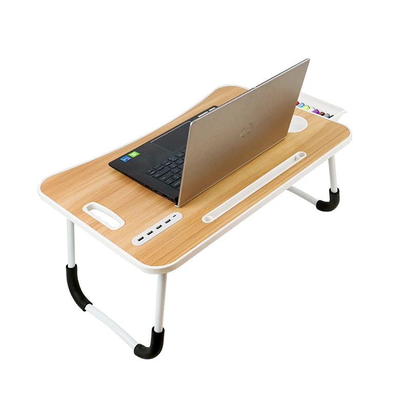 Wholesale Home Adjustable Foldable MDF Wooden Portable Laptop Table For Bed With USB