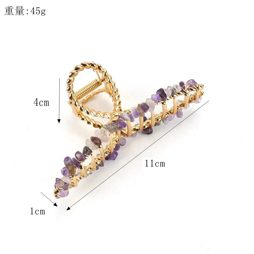New Arrived Fashion Shark Clip Women Hair Accessories Vintage Geometric Gold Metal Hair Claw Wire Wrapped Chip Crystal Hair Clip