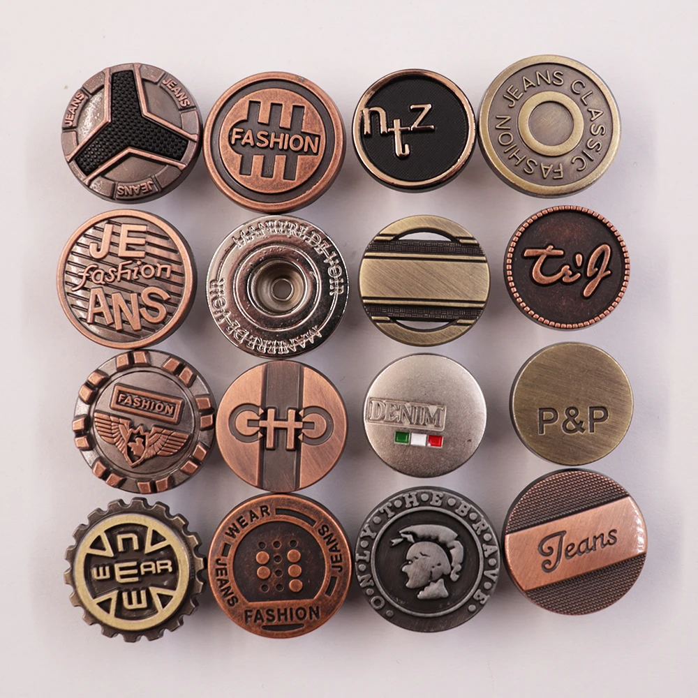 Jinyi Button Factory Engraved Classic Custom Logo Pattern Clothes Jacket Button Metal Zinc Alloy Denim Jeans Button and Rivets