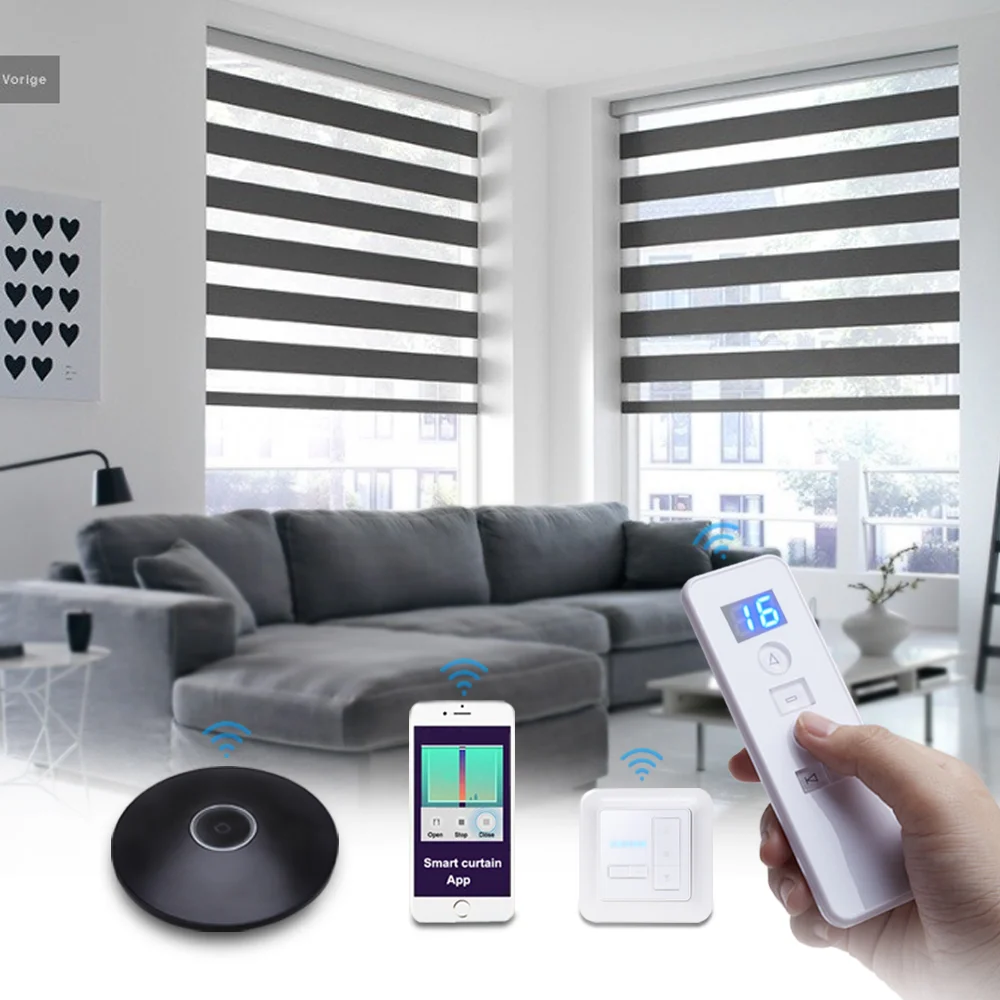 Умные жалюзи Google Home Control затемняющие тканевые двойные рулонные шторы для окон моторизованные зебровые
