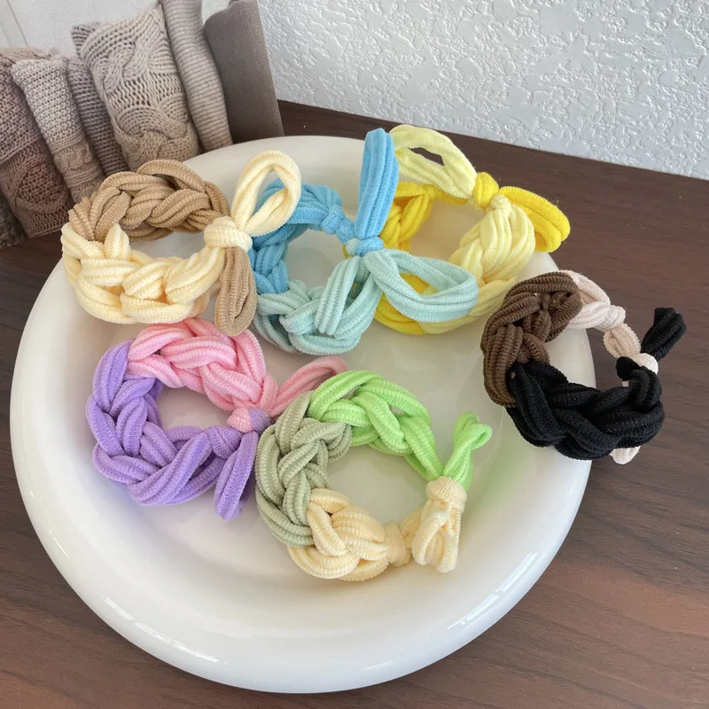 Color braided scrunchie Korean thick high elastic hair tie high ponytail all hand braided durable twist hair tie