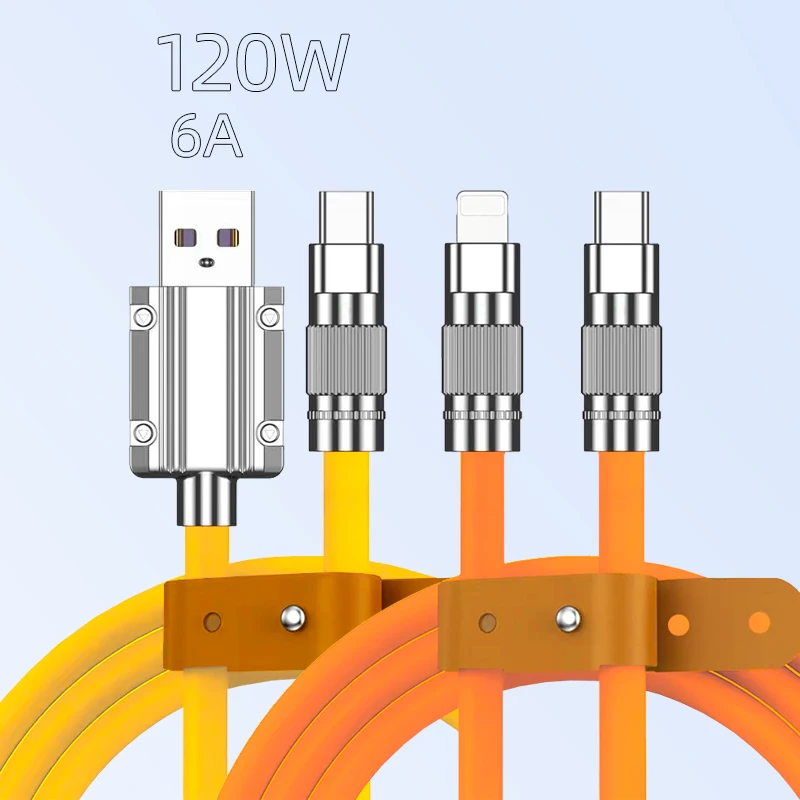 6A 120W travel Charge data cable USB A To Type C Usb-C Micro Silicone Soft Pd Charger Fast Charging Phone Data Cable