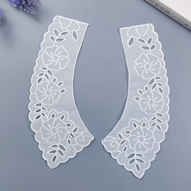 Cheap Organza Embroidered Neck Applique white collar Lace Neck Beads neck design lace for churidar