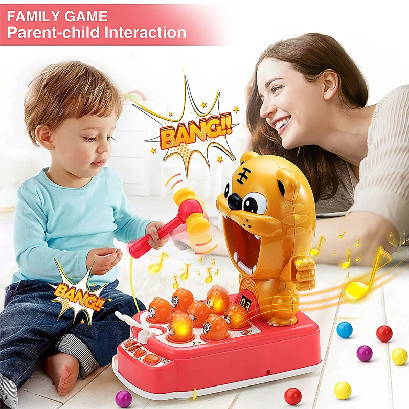 Interactive Educational Hammering Pounding Toy with Music Tiger Target Shooting Games Whack A Mole Game for Kids Toys