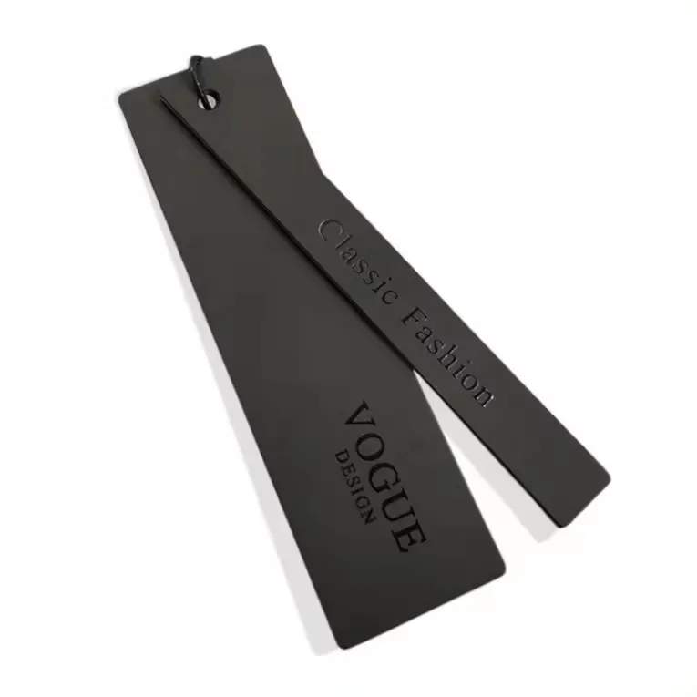 Custom Black Knotted Strings Hanging Clothe Personalized Print Name Paper Luxury Swing Tag For Clothing Hangtag