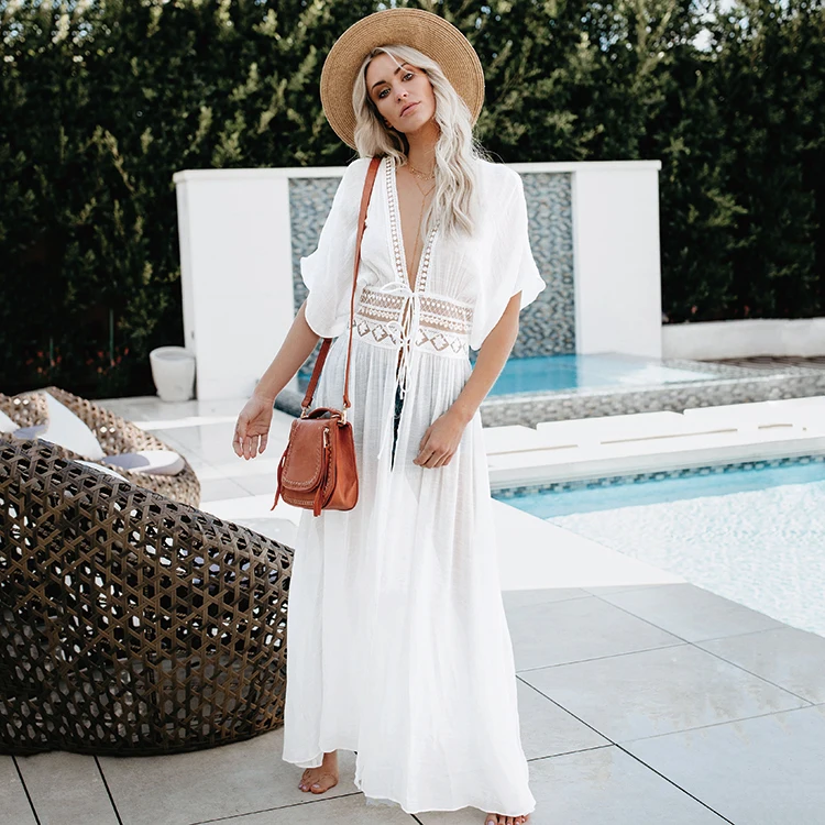 Kaftans Beach For Women Maxi African Dresses White Half Sleeves Plus Size Blouse