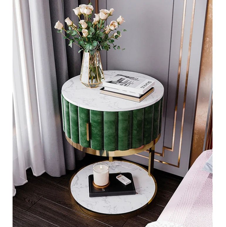 Роскошный Мраморный прикроватный шкаф Nordic light, Круглый двухслойный шкаф для хранения