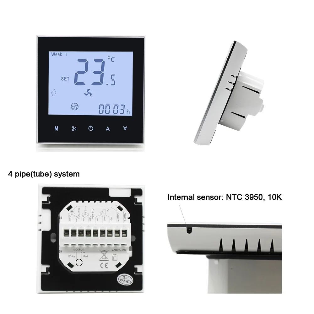 WF01 Fan Coil Unit 0-10V Modulating Modbus External Sensor Touch Screen Programmable Thermostat For Room Temperature Control