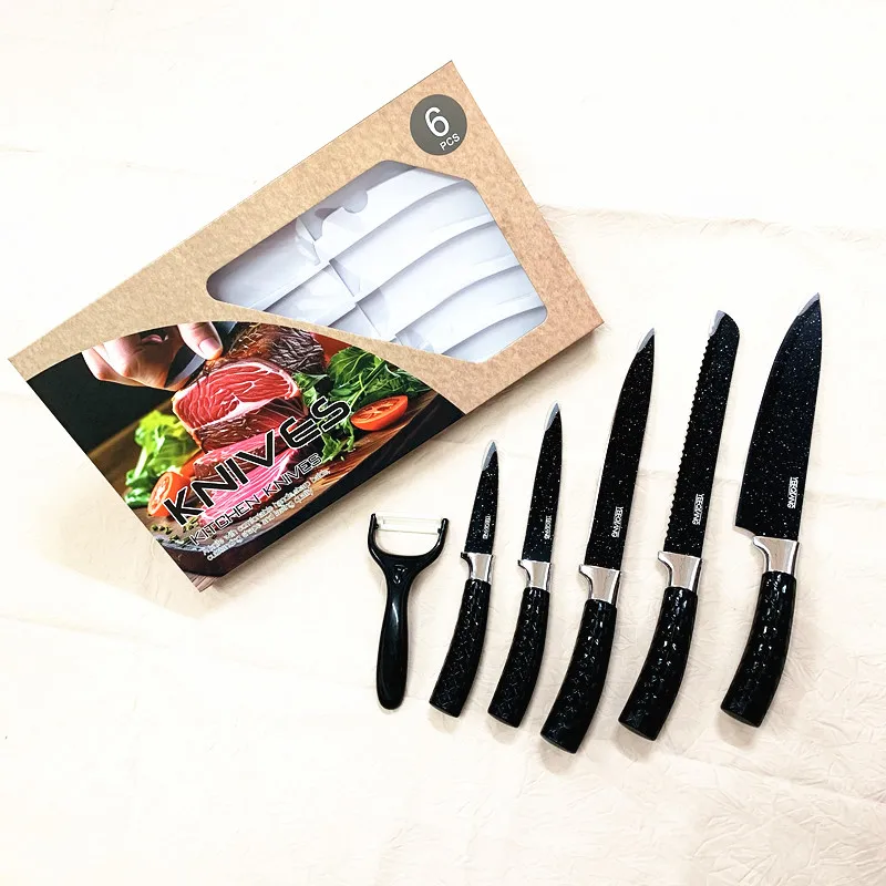 Stainless Steel Black Chef Knife Set 6pcs Kitchen Sharp Knife Sets with Magnetic Gift Box