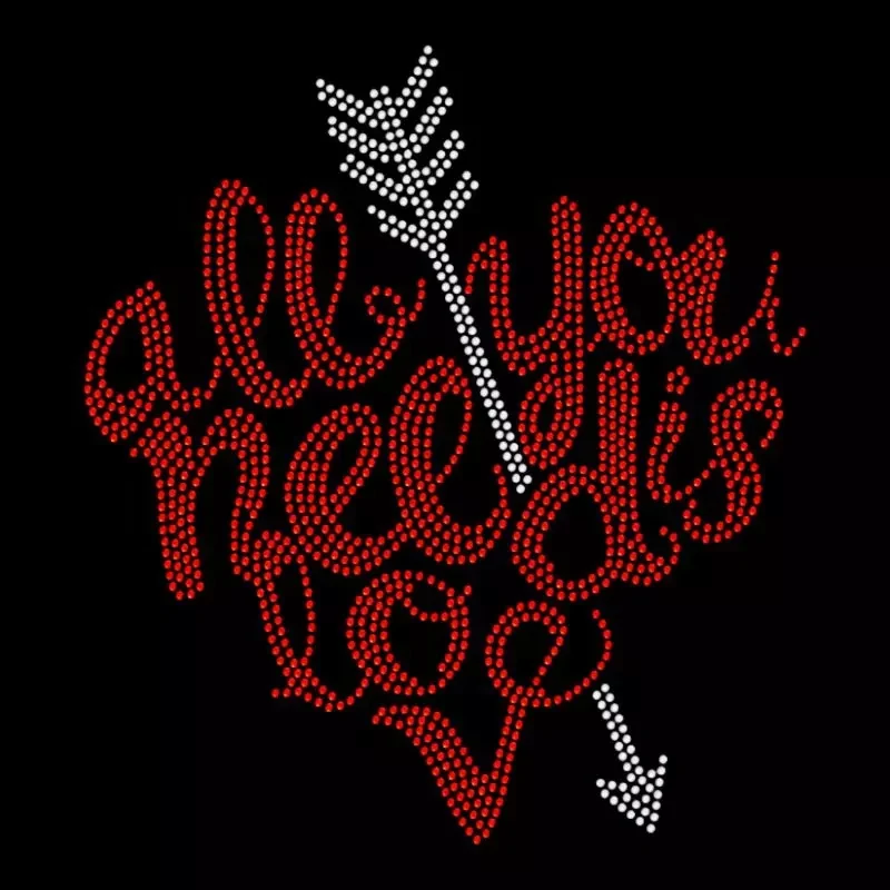 New arrival brand logo rhinestone transfer Valentine iron on motif