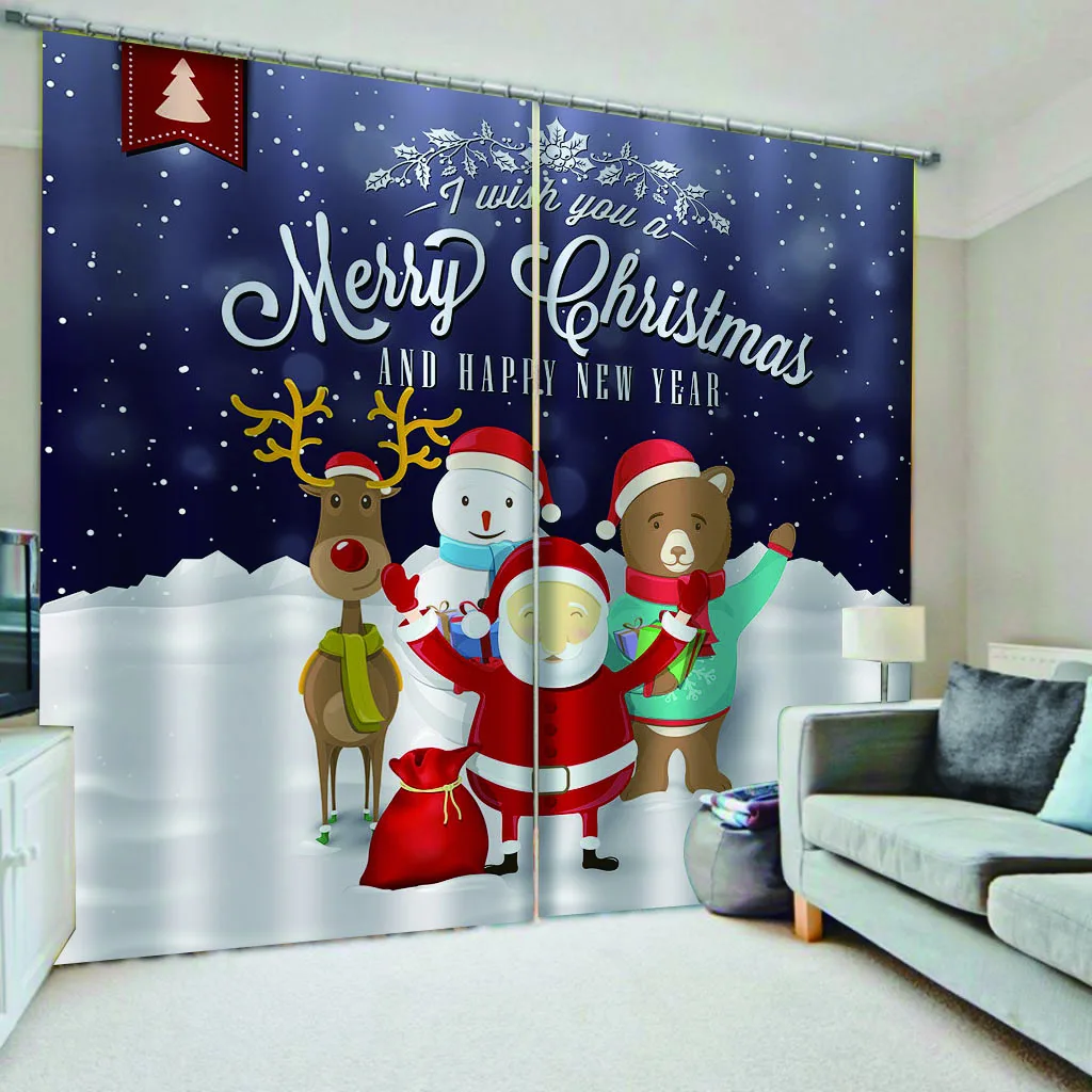 Hot Selling Christmas 3D Home Decorative 100% Polyester Fabric Blackout Window Curtain