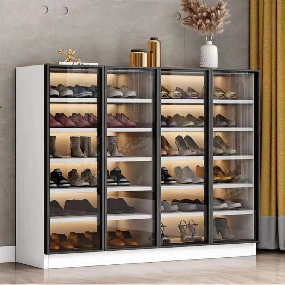 Custom Made Large-capacity Shelves Adjustable Entry Porch Beauty Salon Simple Shoes Cabinets With Glass Doors