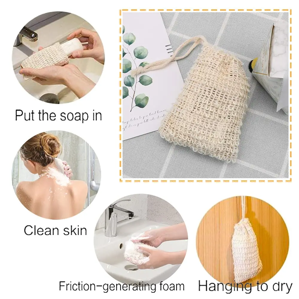 Eco-Friendly Jute Pouch Soap Saver for Foaming and Drying Natural Exfoliating Mesh Soap Bag
