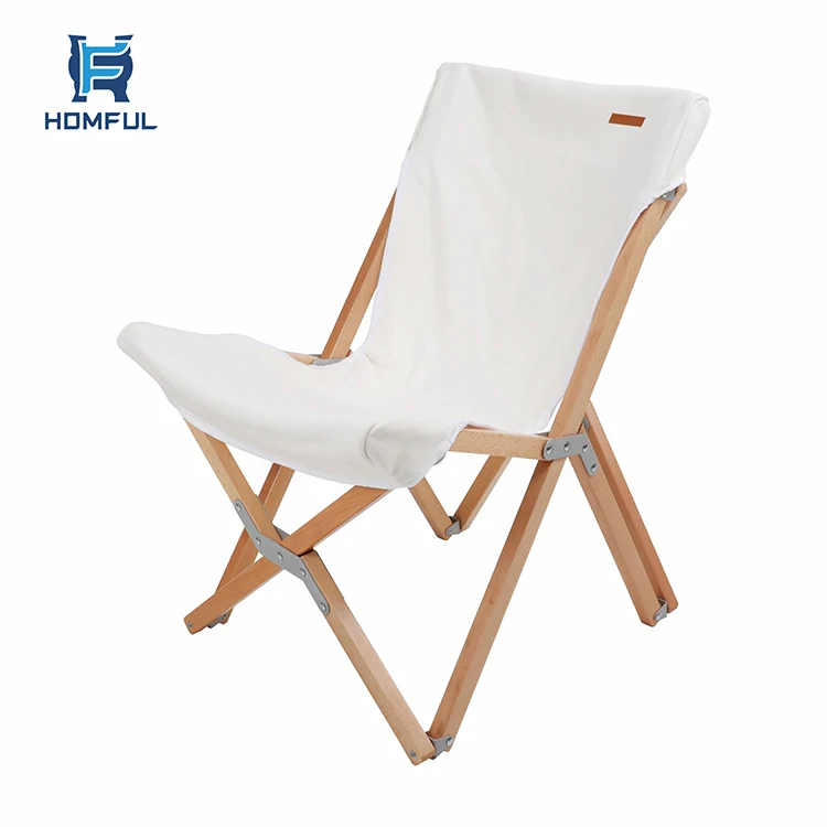 
2020 HOMFUL White Beech Chair Foldable Outdoor Camping Folding Wood Beach Chair  (1600067389385)