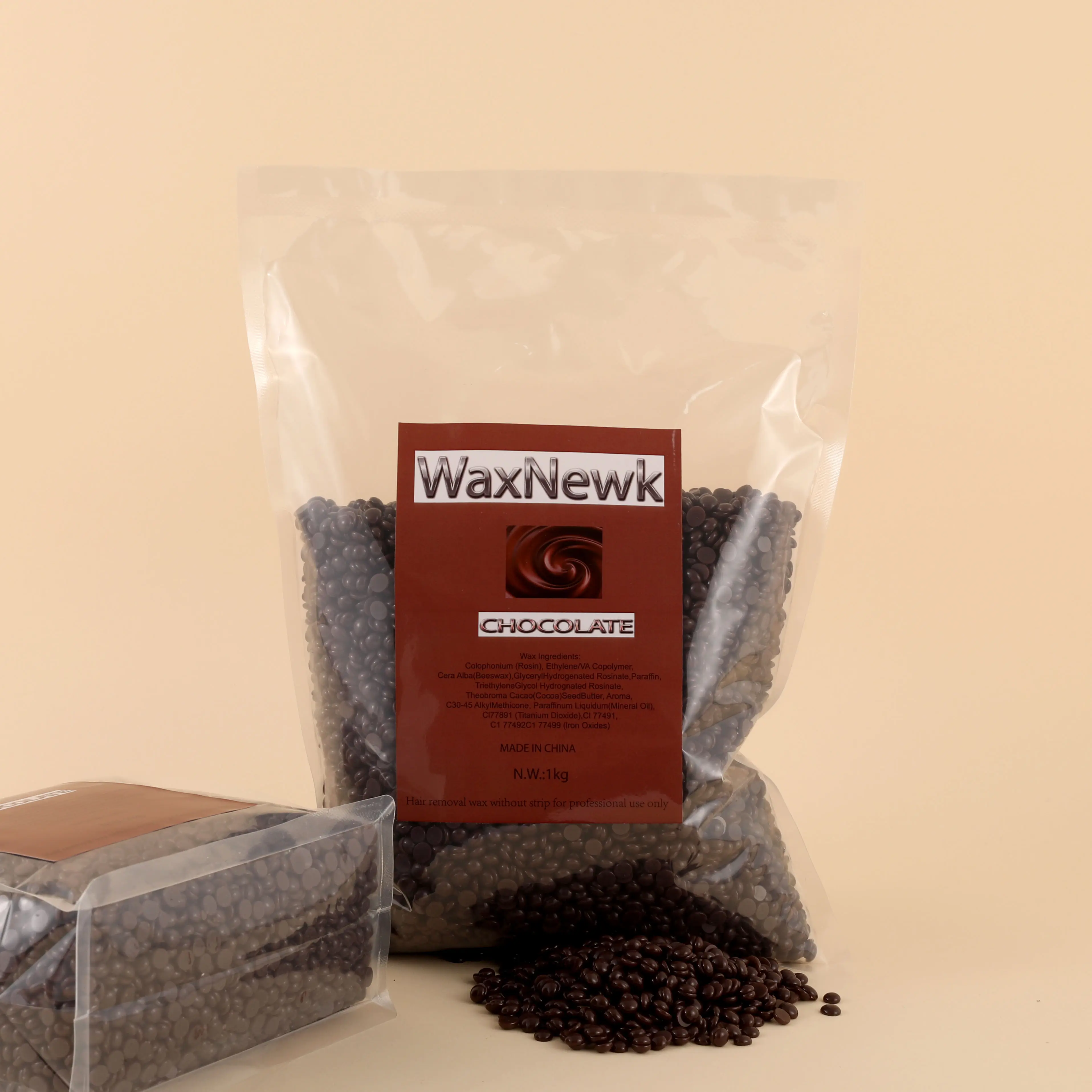 WaxNewK chocolate Private label 1KG 2.2LB Elastic depilatory dry fast hard Wax beans Body Hair Removal hot wax beans body wax
