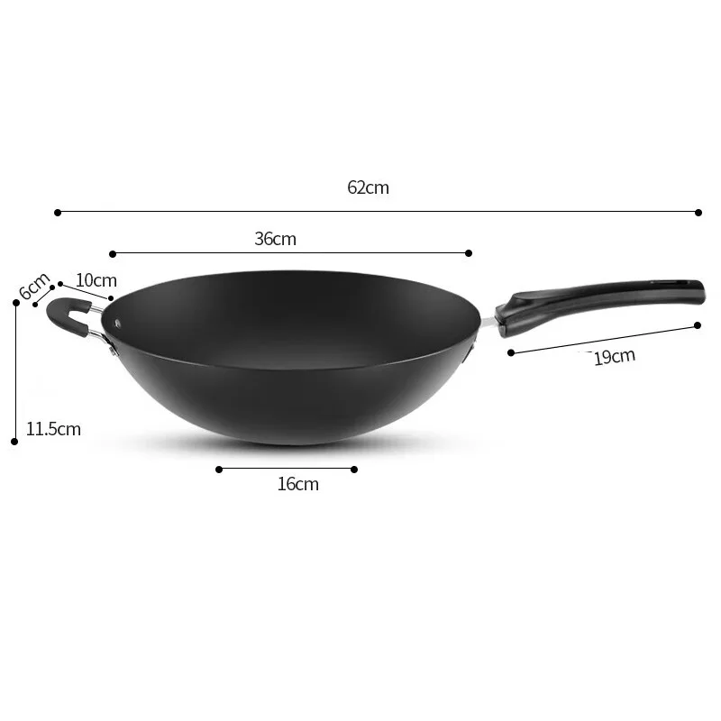 2024 Factory Wholesale Seasoned 36CM Wok Chinese Traditional Handmade Wok For Kitchen Pan Wooden Handle For Gas Cookware
