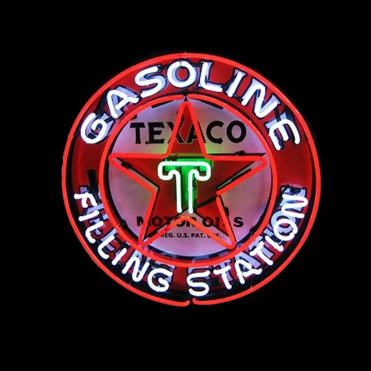Oem factory china suppliers custom car garage vintage glass neon light sign texaco oil custom glass neon sign