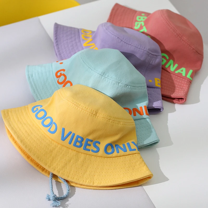 
Custom summer design embroidery rope kids fishing caps children bucket hat 