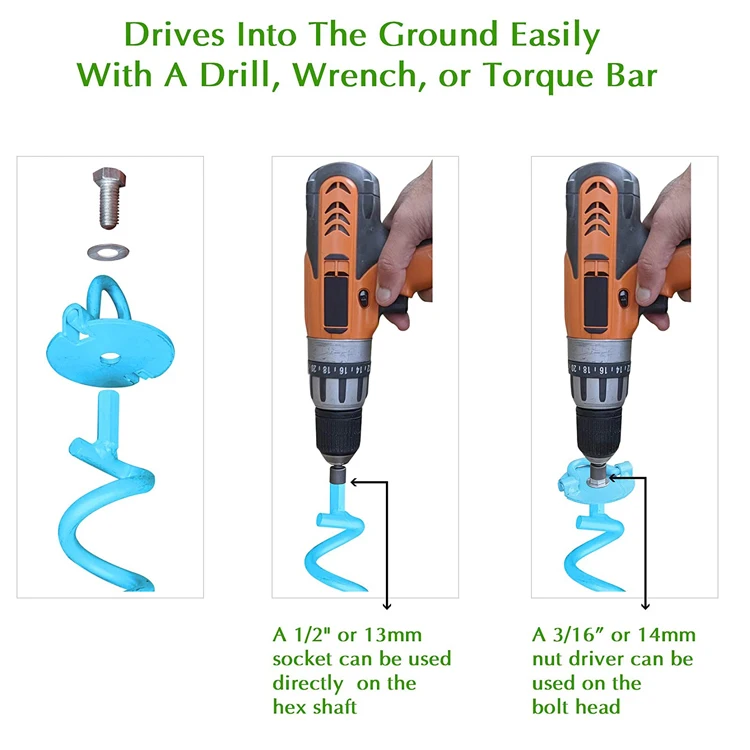 Metal kit tie down securing backyard trampoline anchors stake tent spiral nail outdoor camping ground screw anchor twist stakes