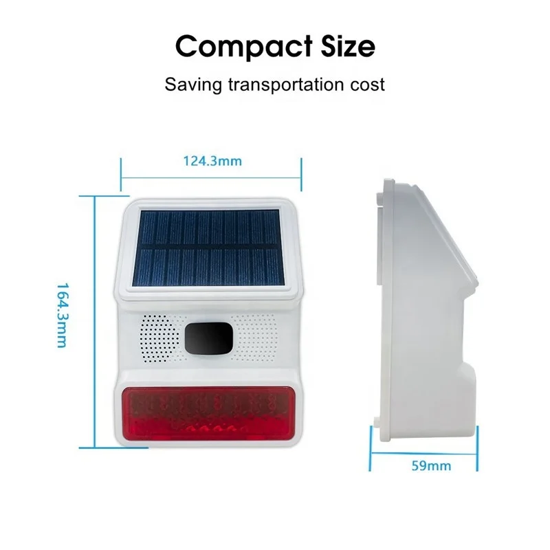 New Waterproof Outdoor Wireless Home Security Solar Alarm Siren with 100dB Loud Volume LED Flash Strobe