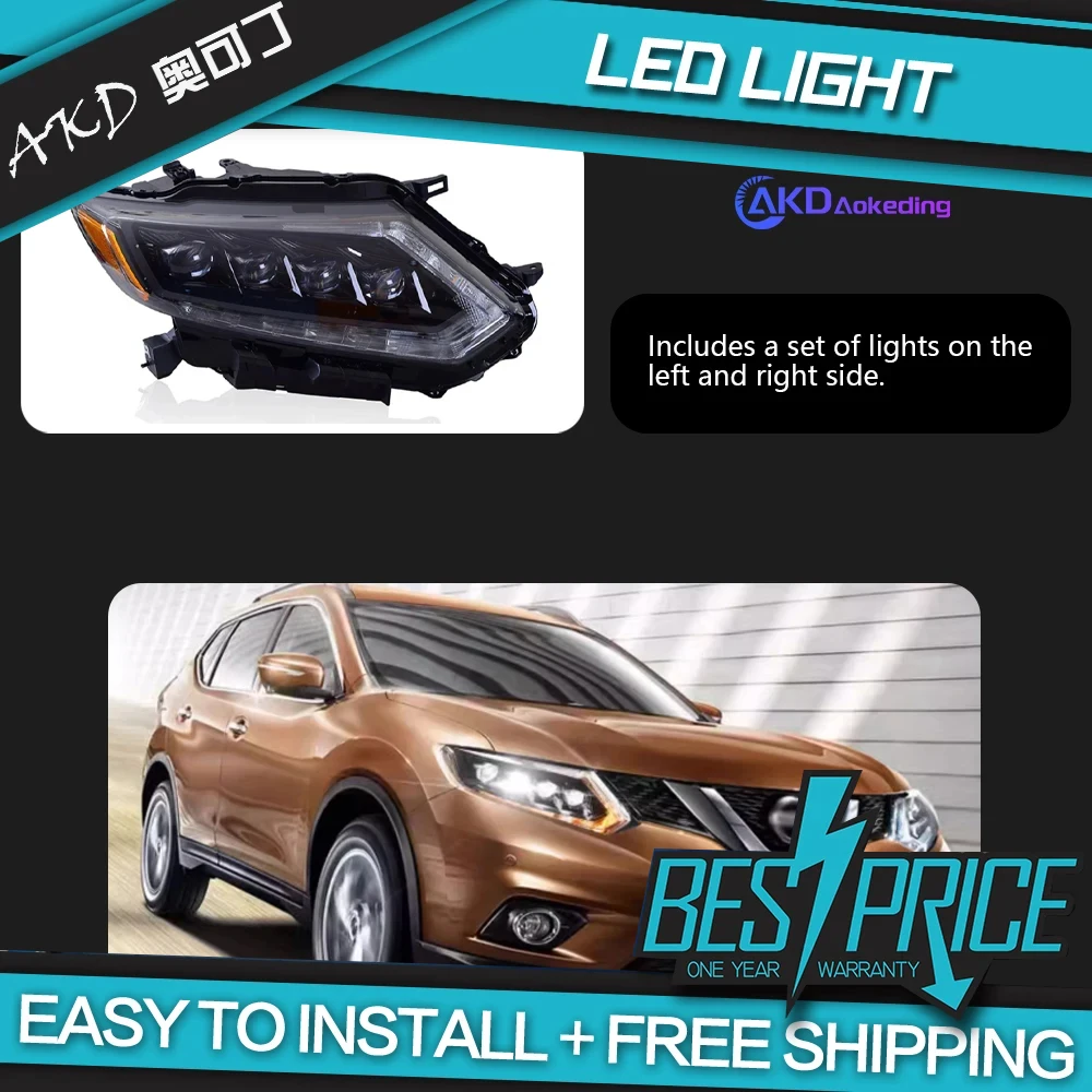 AKD Car Styling for Nissan X-trail Headlights 2014 Rouge LED Headlight Orignal Design DRL Hid Option auto Accessories