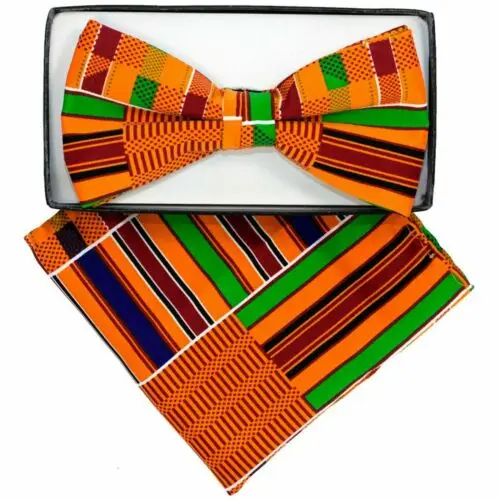 African print business suit cotton kente neck bow tie and pocket square gift box set with high quality
