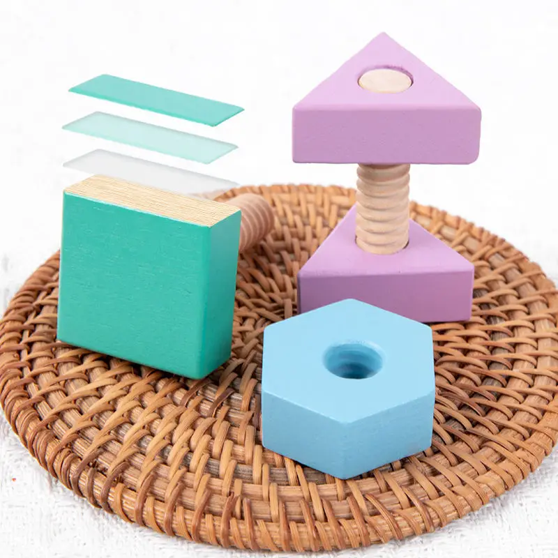 Educational building toy wooden lacing beads Wooden Animal Screw Set Toy