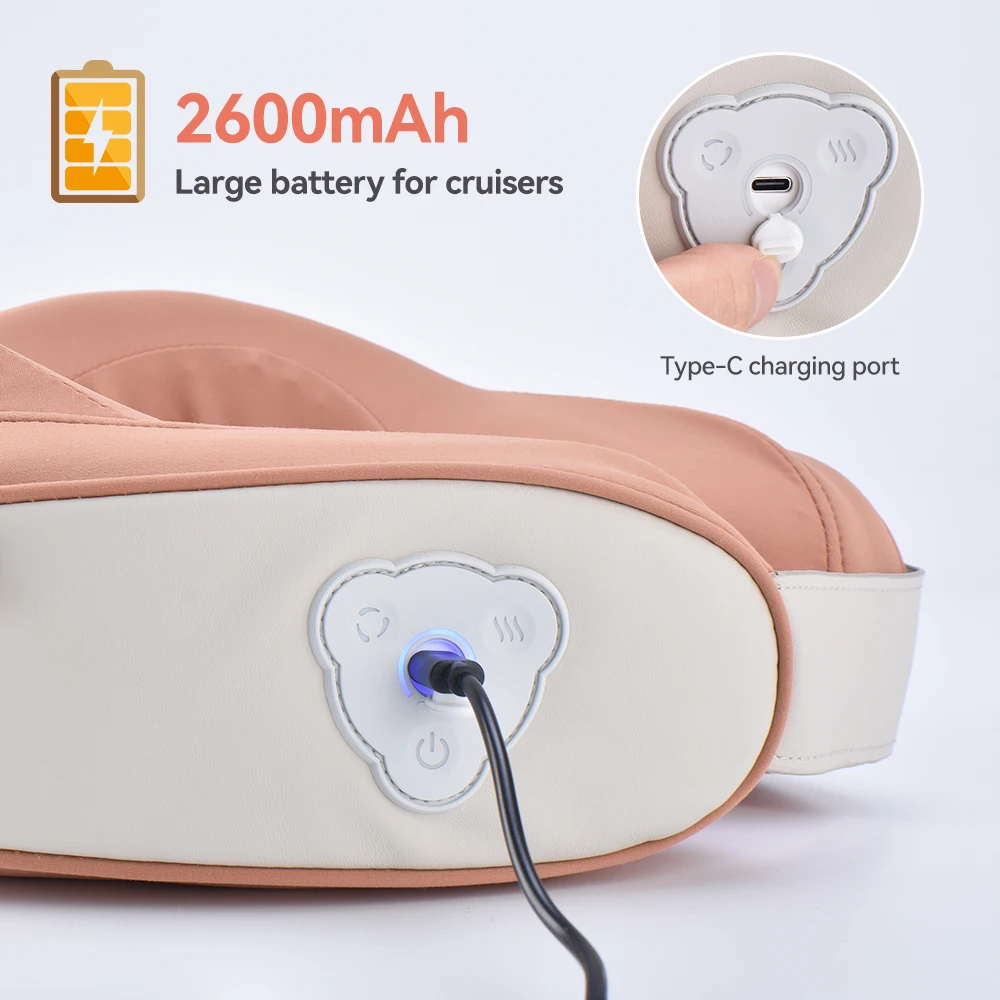 Portable wireless heat electronic vibration rechargeable 3d kneading neck massage machine