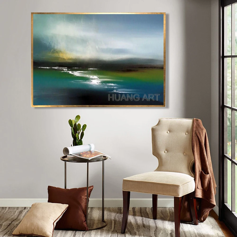 100% Hand-painted Polar Lights Landscape Oil Painting on Canvas Handmade Modern Abstract Oil Painting for Room Wall Decor Art