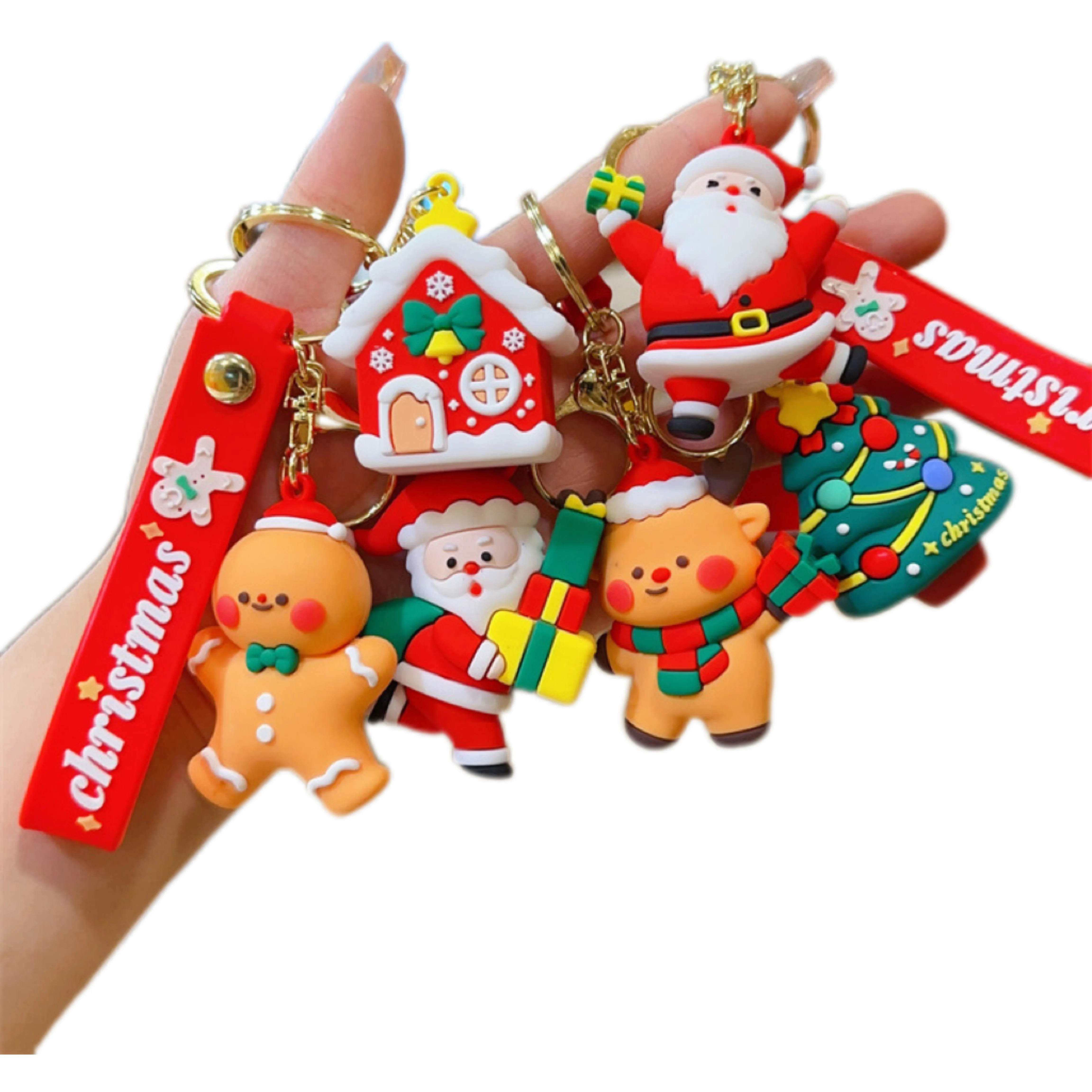Fashion New PVC Elk Gingerbread Man Key Chain Rubber Keyring Accessories Cute Cartoon Christmas Santa Keychain