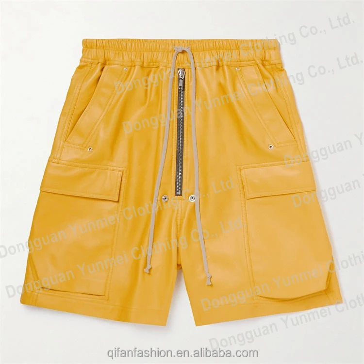 Custom street style short pants patch pockets PU leather cargo shorts for men