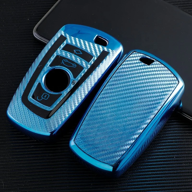 Carbon fiber pattern Vinyl Car Key Fob Case Cover Bag For BMW GT320