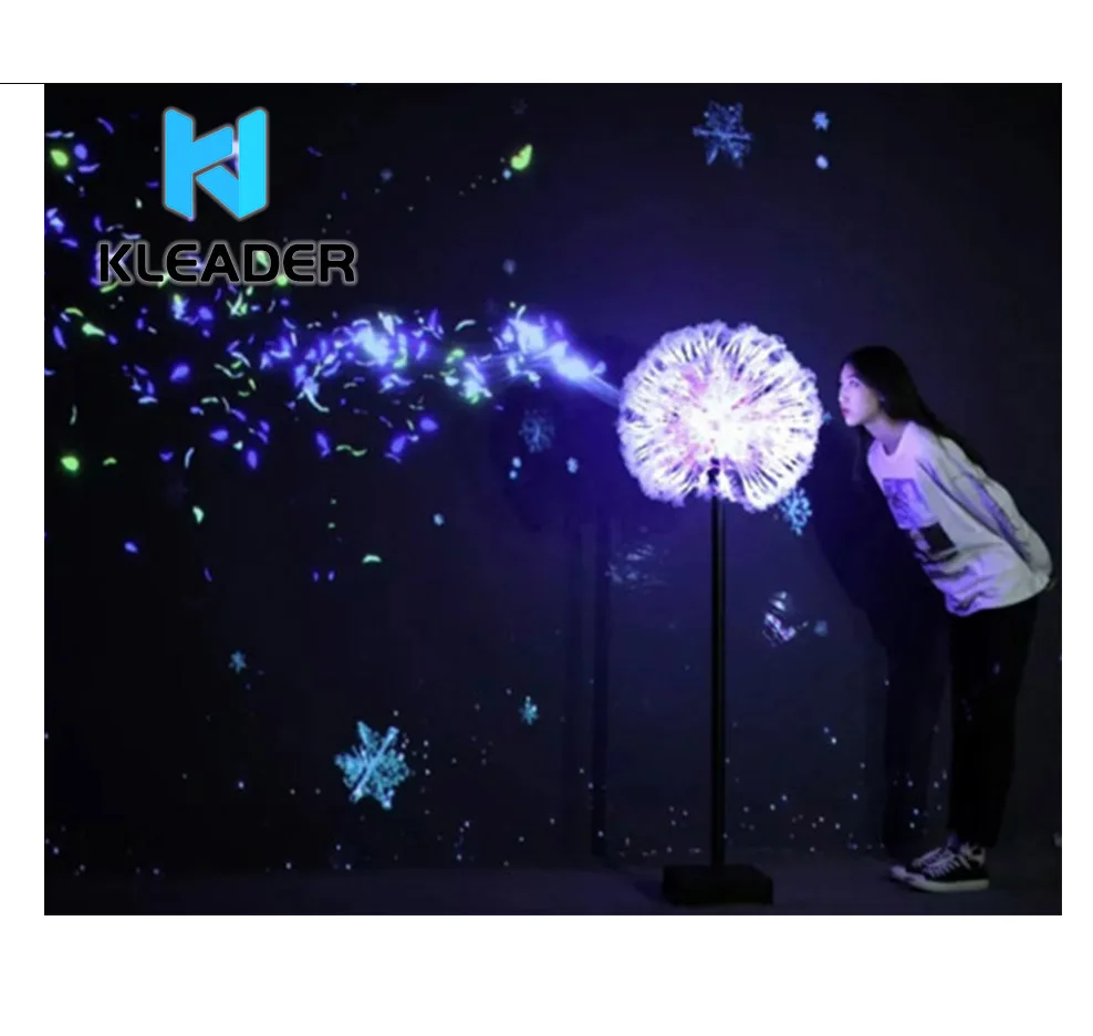 interactive art installations dandelion love device blowing induction holographic projection lighting design exhibition