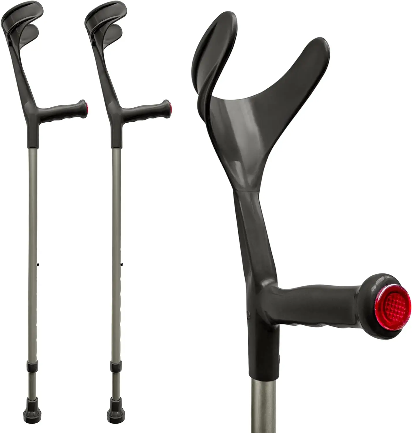 Forearm Crutches for Adults Open Cuff  Handle with Light Reflector Built-in Height Adjustment Clip High Density Sturdy Aluminum