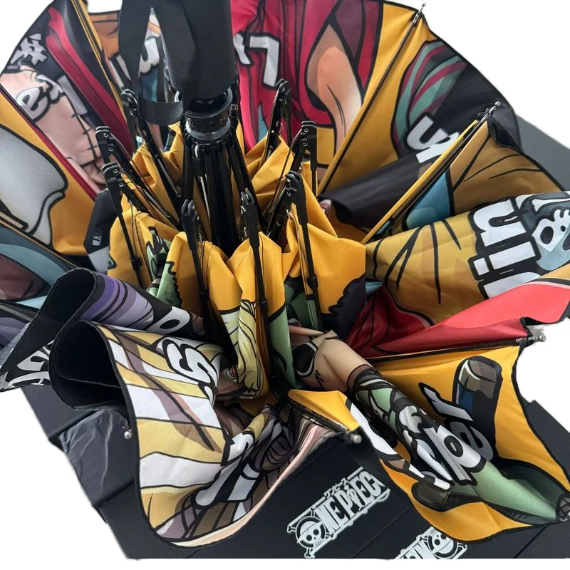 Outdoor Luffy Zoro Nami Anime Inspired Automatic 3-Folding Sunscreen Umbrella Windproof Straw Hat with Pirates Logo Wedding Use