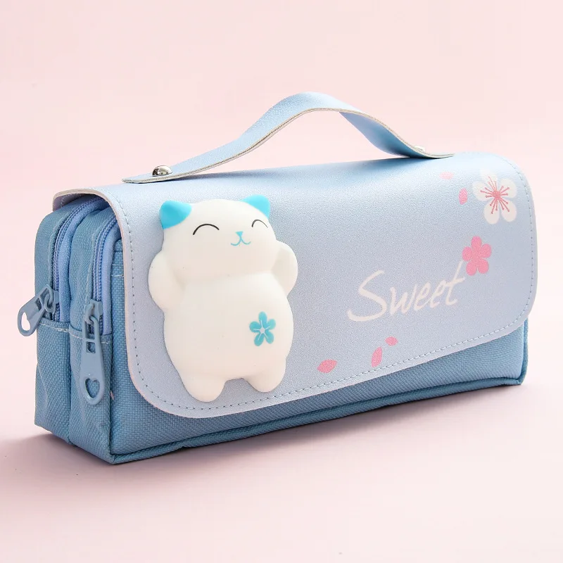 New Design Multi-functional Stationery Storage Bag Cute Cartoon Double Layer Pencil Case Student Cute Portable Pen Bag