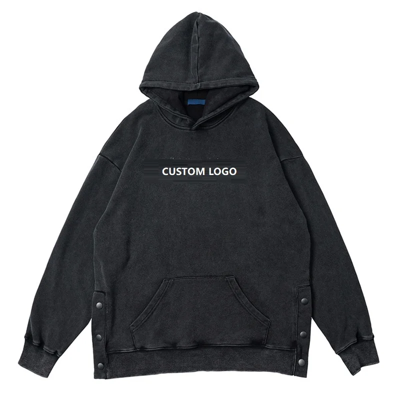 High Quality 100% Cotton Acid Washed Hoodie Oversized High Street Series Washing Old Sweater Stone Washed Vintage Hoodie