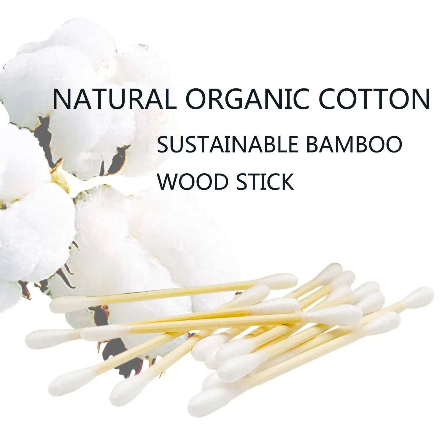 Organic Biodegradable Cotton Buds with Natural Bamboo Sticks Cotton Swabs 100 pcs/Set