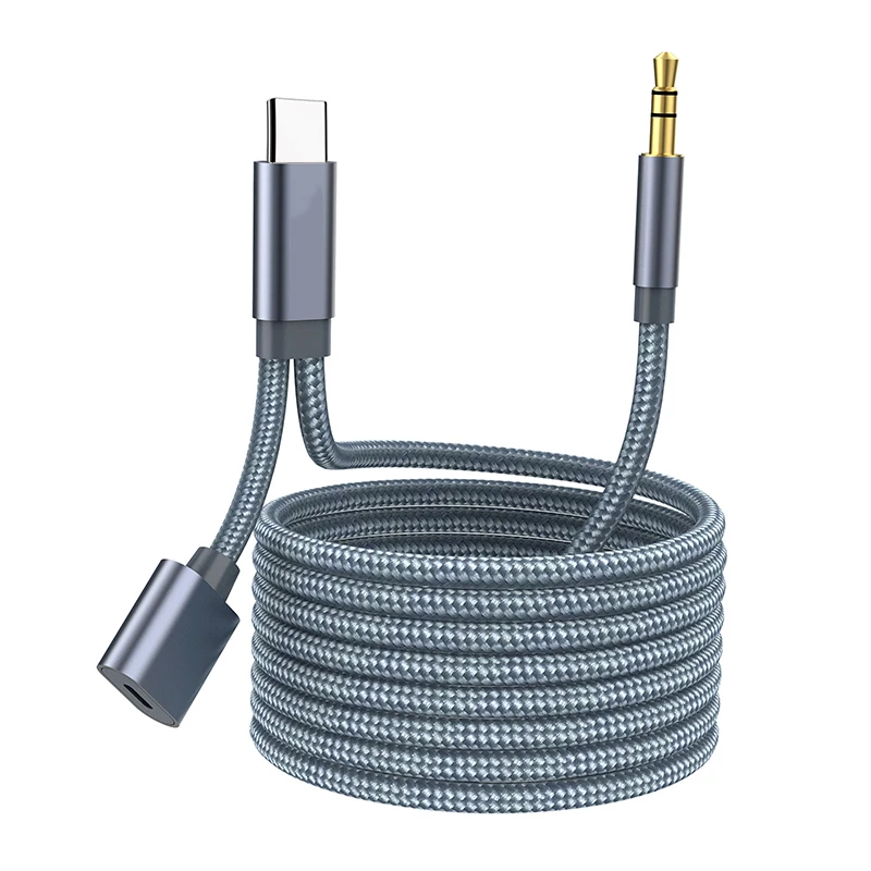 New Arrival 1.8m Nylon Braid Charge Cable And 3.5mm Audio Jack AUX Adapter USB C TO AUX Cable For Car headphone