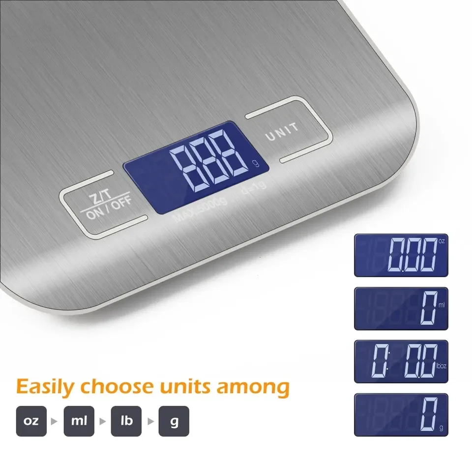 Household Best Greater Goods Nutrition 5 Kg 11Lb Multifunction Stainless Steel Weight Electric Kitchen Scale With LCD