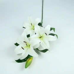 X-1125 100CM Colored Lilies White 3 Heads 1 Bud Artificial Silk Tiger Lily Flowers