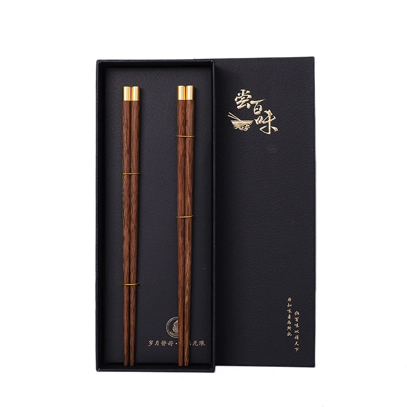 Non-slip Chinese Japanese Style Chopsticks Set Solid Wooden Chopsticks Chinese Business Gift 2 Pairs Set with Rack